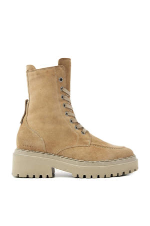 Fae Bobbi Fur gevoerde suède veterboots beige