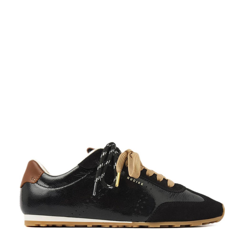 Zwarte dames Nubikk Billy Lou leren sneakers met veters