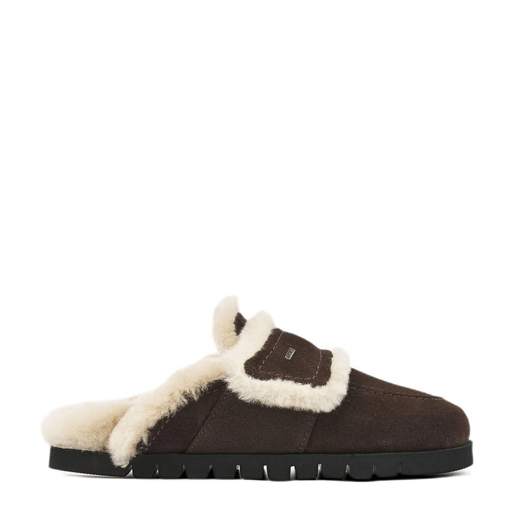 Donkerblauwe dames Nubikk Teddy Furry gevoerde suède clogs