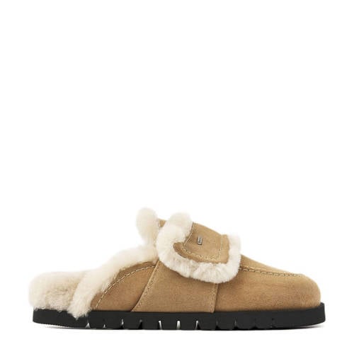 Nubikk Teddy Furry gevoerde suède clogs camel afbeelding