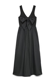 thumbnail: Zwarte dames VERO MODA midi jurk van polyester met effen, V-hals, striksluiting en strikje