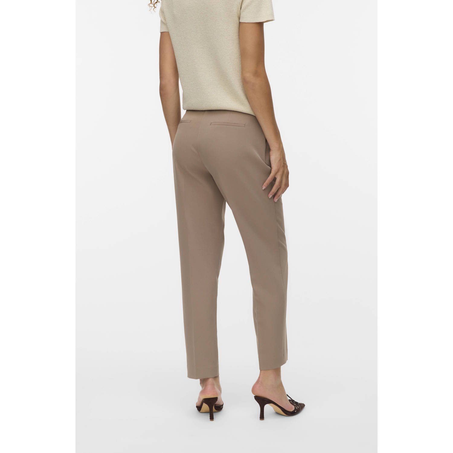 VERO MODA tapered regular waist broek lichtbruin