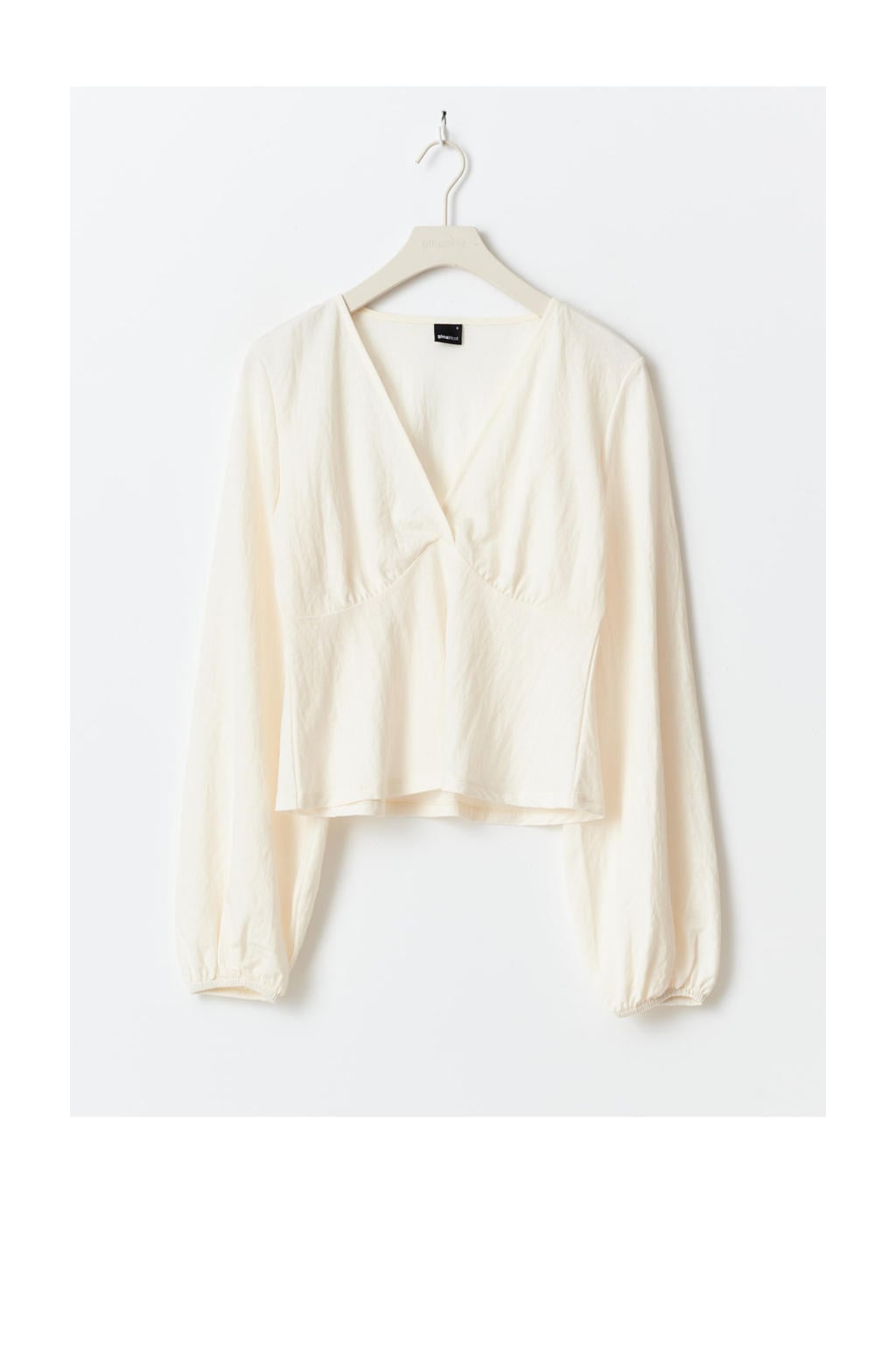 Lichtgele dames Gina Tricot top van polyester met effen, lange mouwen en V-hals