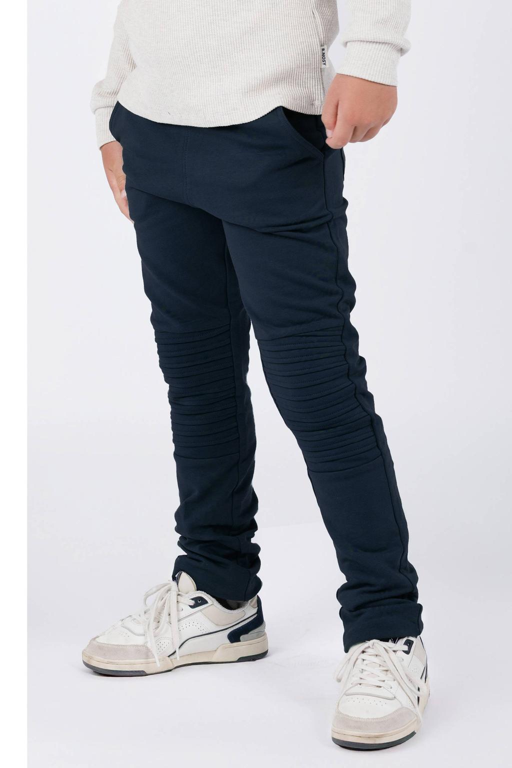 Donkerblauwe jongens B.Nosy slim sweatpants met regular waist, elastische tailleband met koord en effen