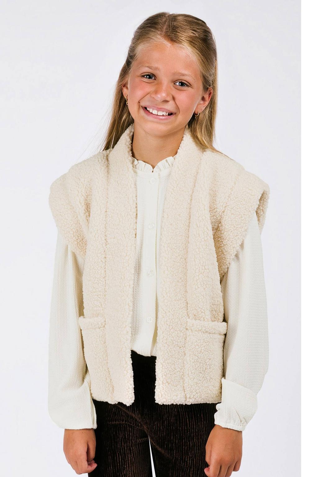 Ecru meisjes B.Nosy blouse van polyester met effen, lange mouwen, opstaande kraag, knoopsluiting en schouderdetail