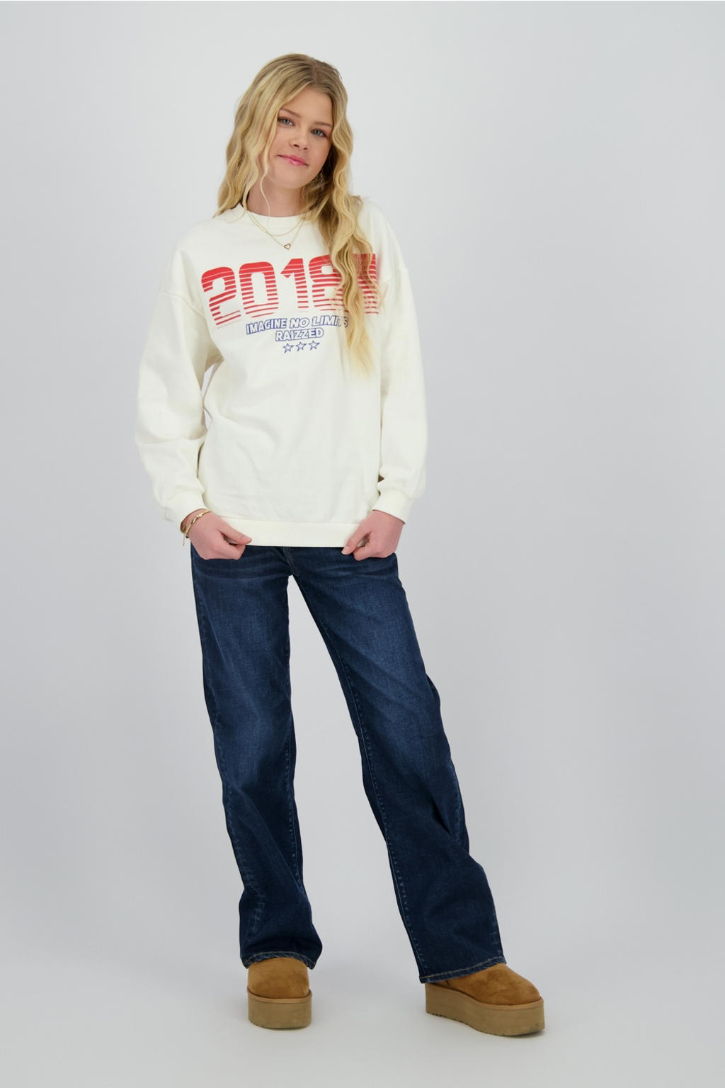 Dark blue denim meisjes Raizzed high waist wide leg jeans dark blue van denim met rits- en knoopsluiting en effen