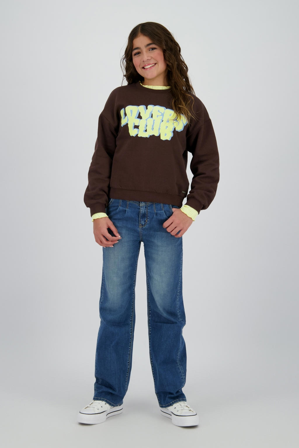 Dark blue denim meisjes Raizzed high waist wide leg jeans dark blue van denim met rits- en knoopsluiting en effen