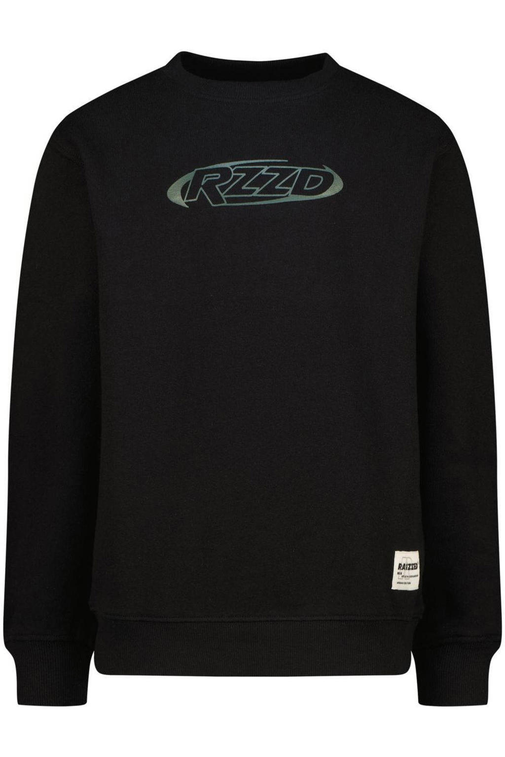 Zwarte jongens Raizzed sweater van katoen met logo dessin, lange mouwen, ronde hals en geribde boorden