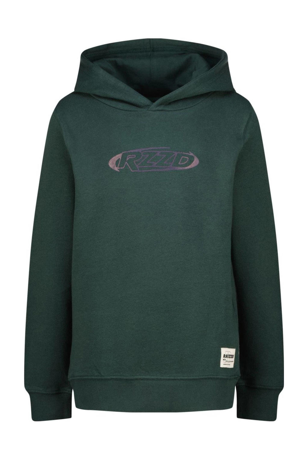 Donkergroene jongens Raizzed hoodie van katoen met logo dessin, lange mouwen en capuchon