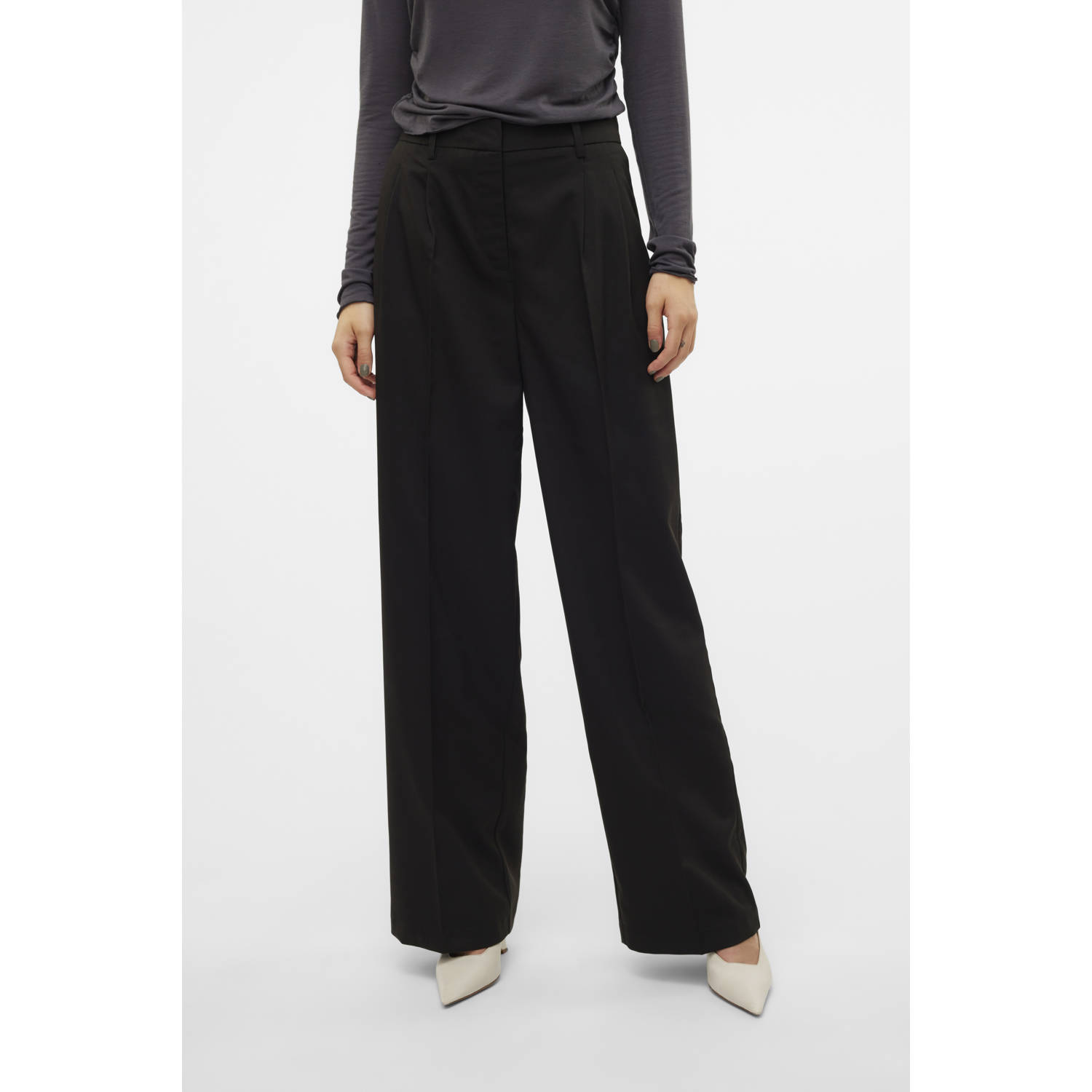 Vero Moda Loose fit stoffen broek met bandplooien model 'NILA'