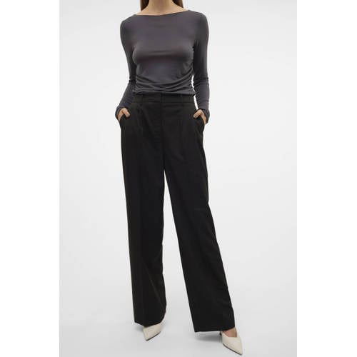 VERO MODA wide leg regular waist casual broek zwart afbeelding