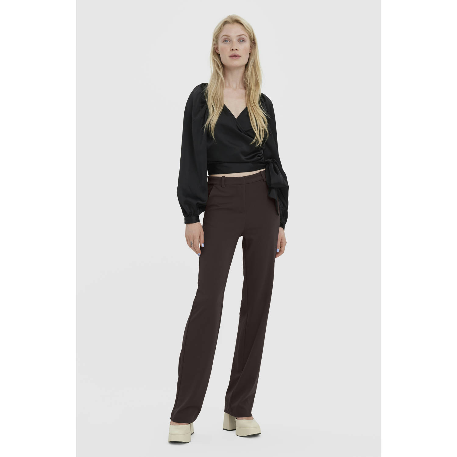 VERO MODA straight high waist pantalon bruin