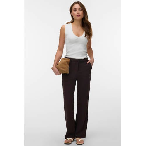 VERO MODA straight high waist pantalon bruin afbeelding