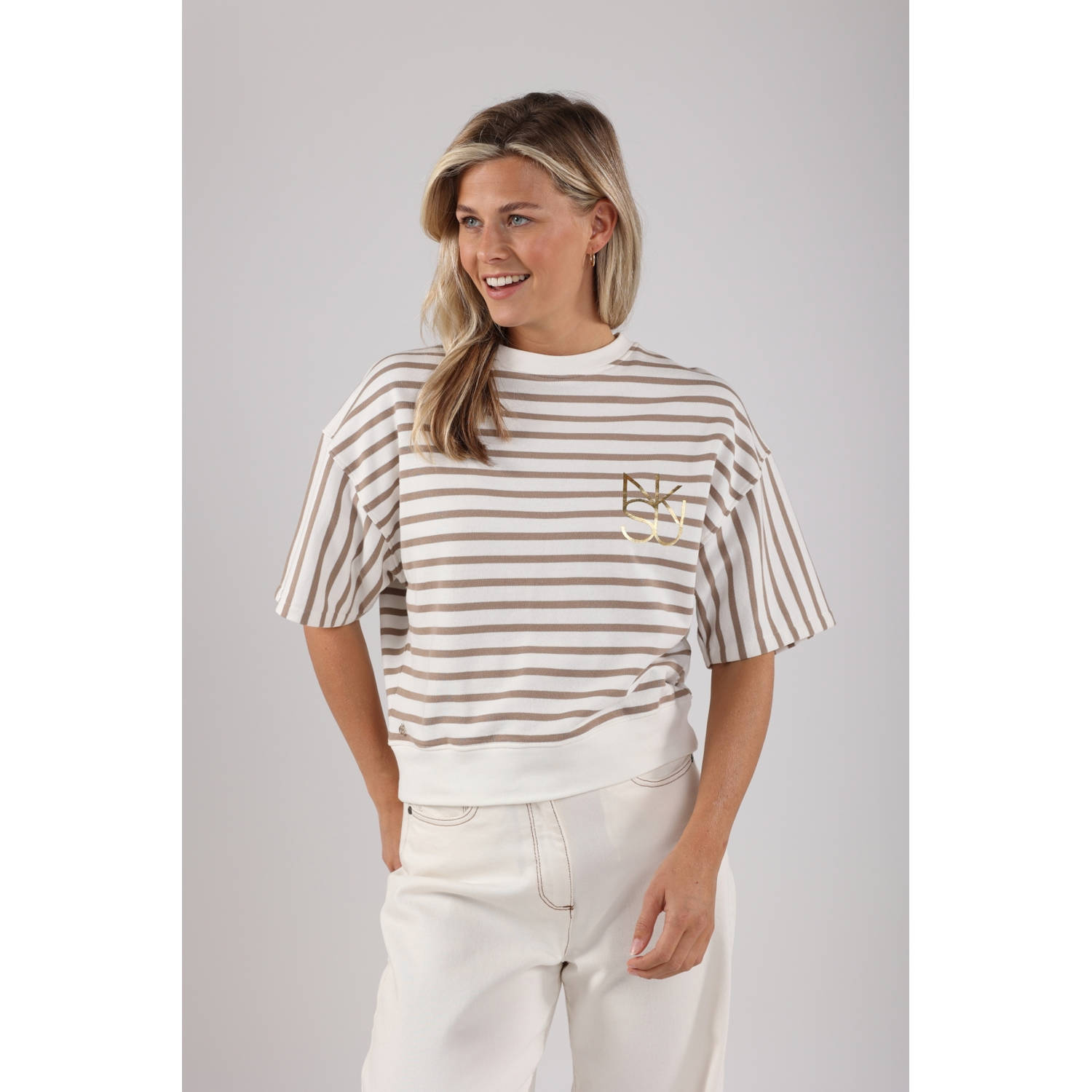 Nukus Gestreepte Pullover Sweatshirt Lotte Beige Dames