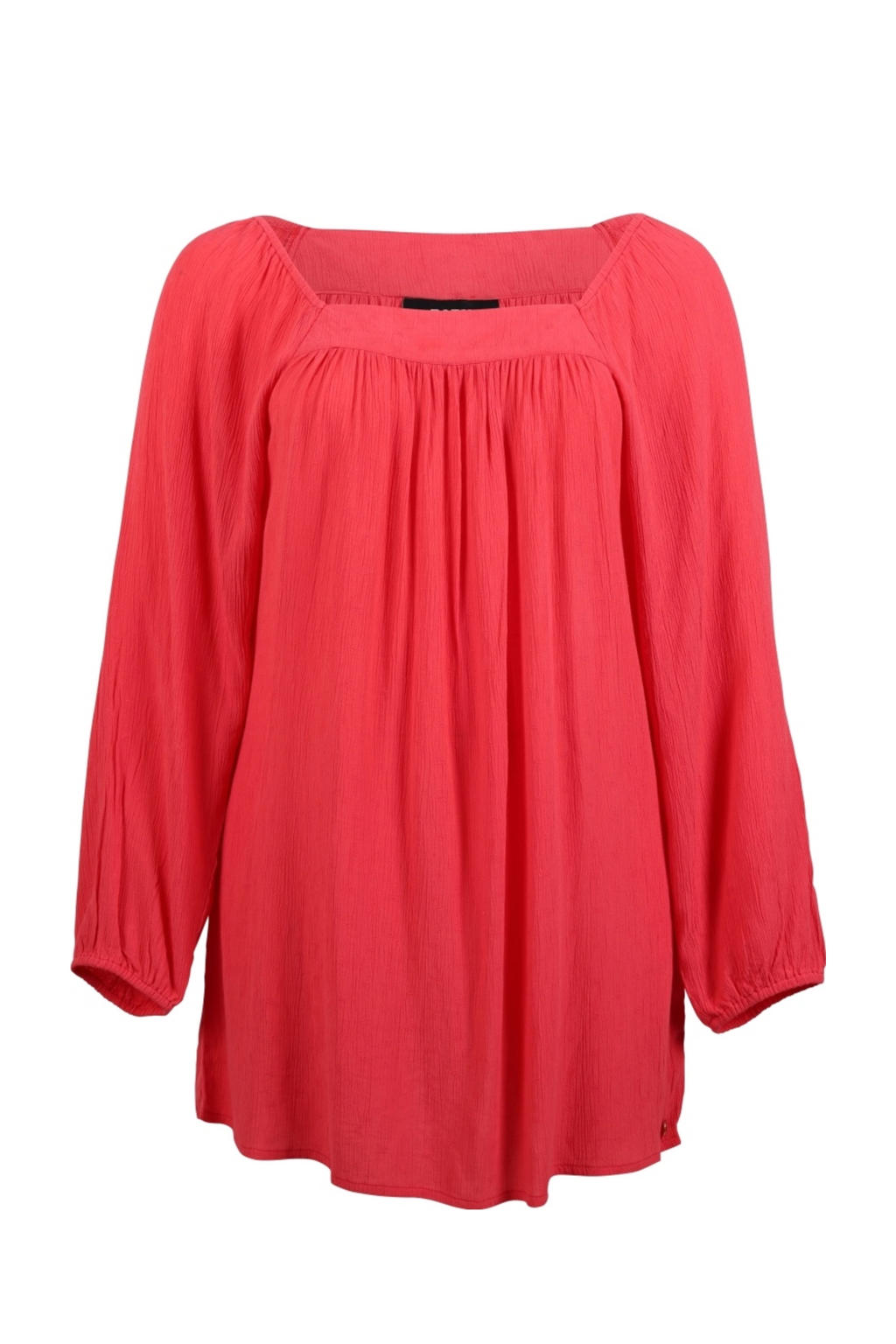 Rode dames Zoey blousetop van viscose met effen, lange mouwen, vierkante hals en knoopsluiting