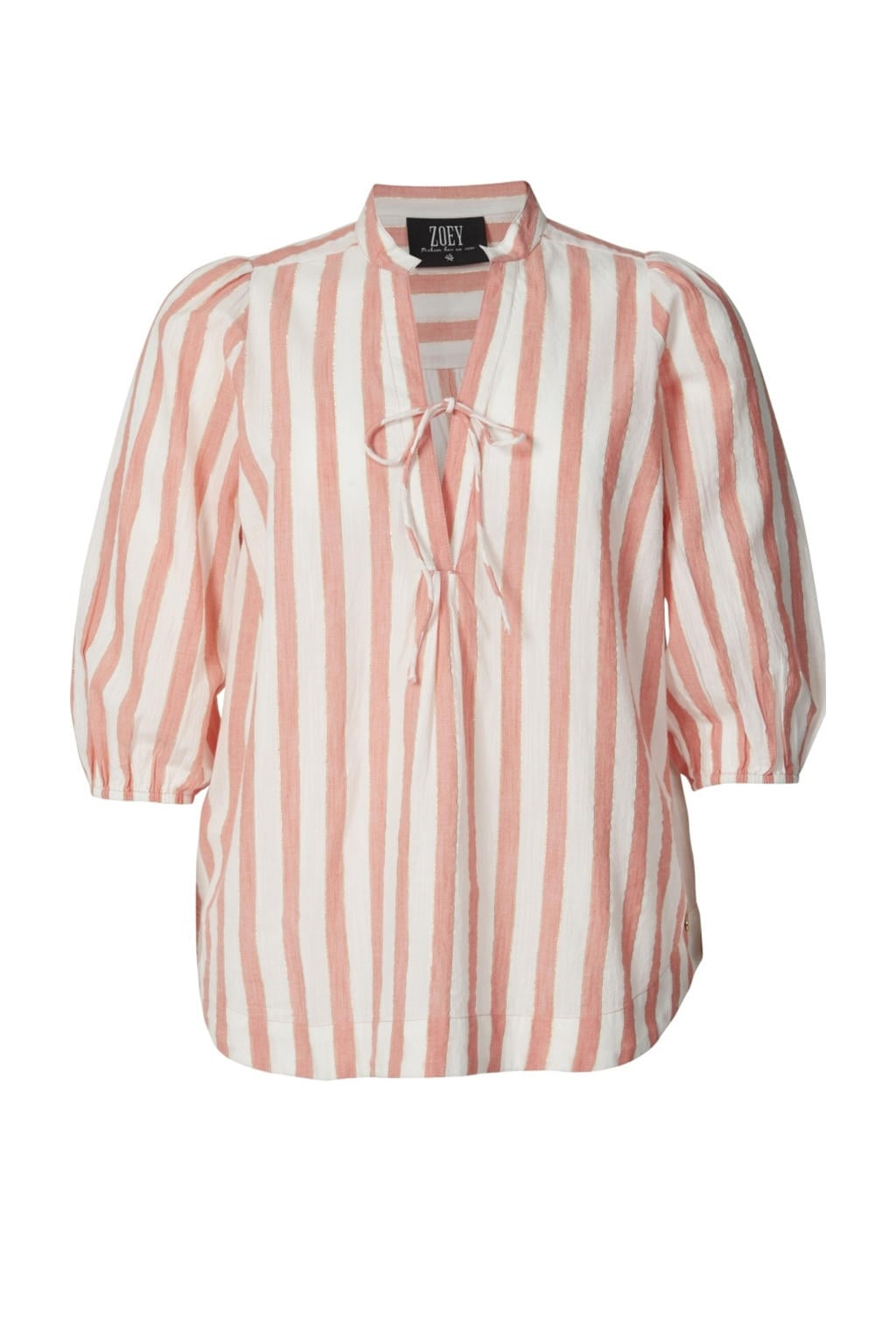 Roze en witte dames Zoey top met strepenprint, driekwart mouwen en V-hals