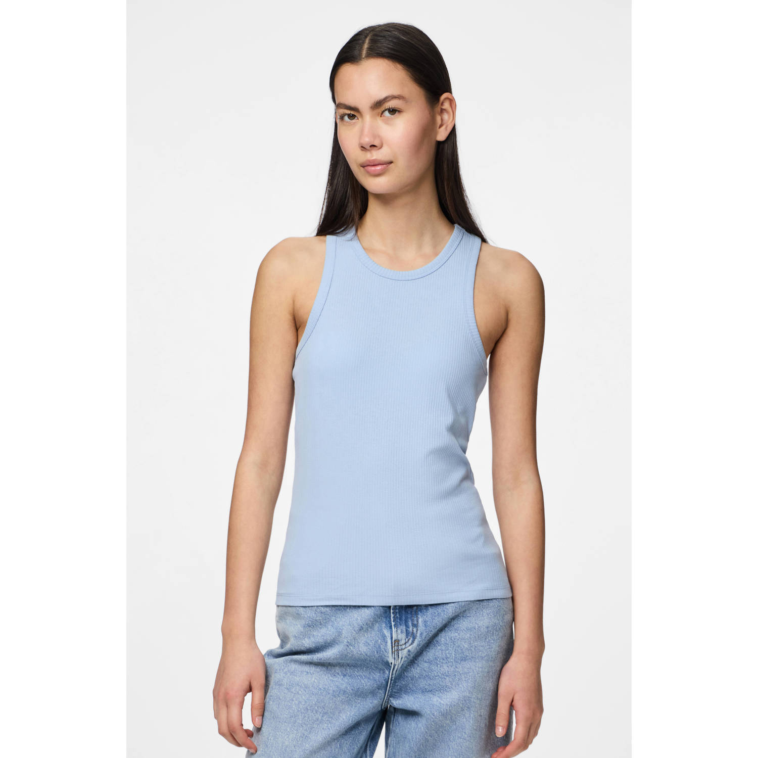 PIECES jersey mouwloze top blauw