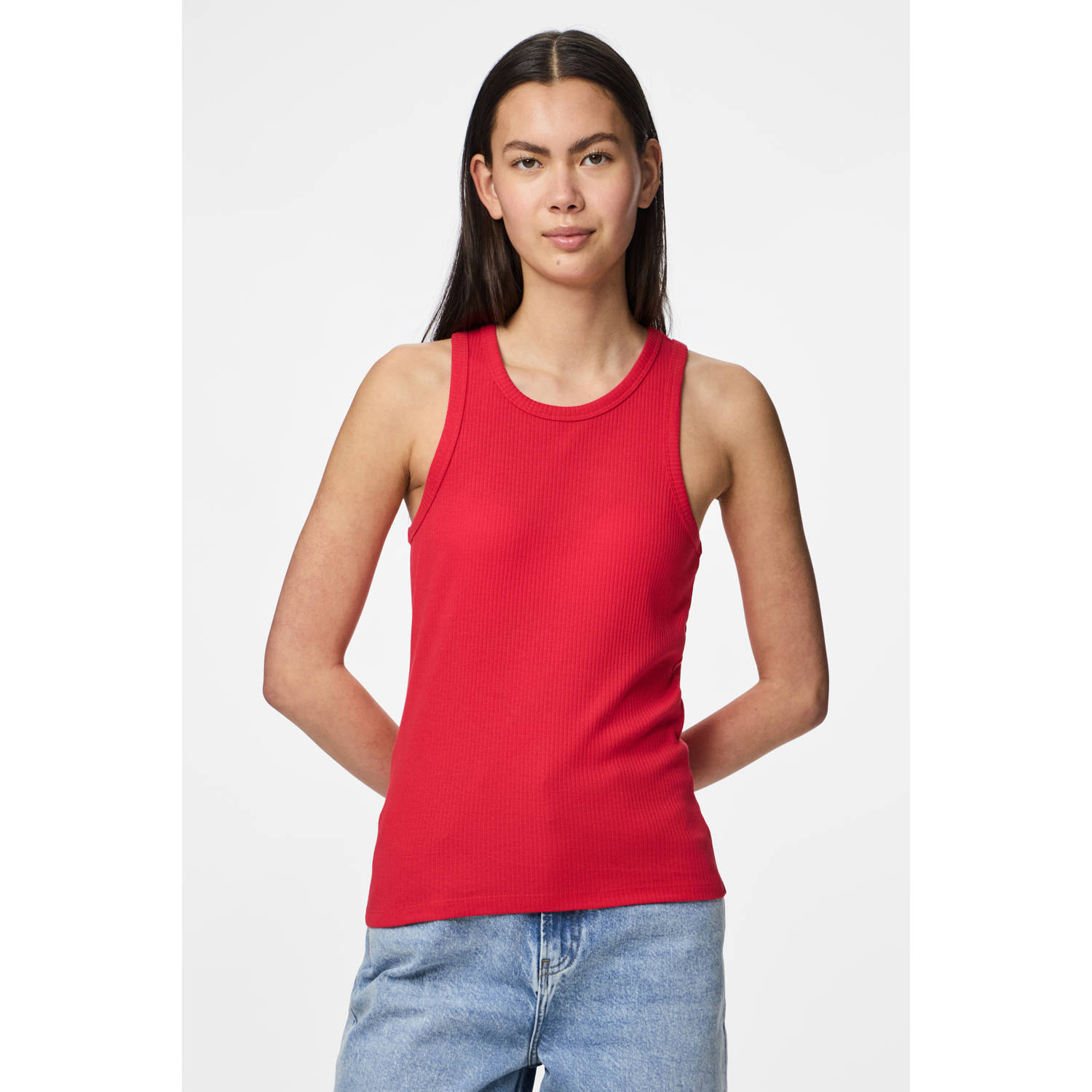 Pieces Regular fit tanktop in riblook model 'RUKA'