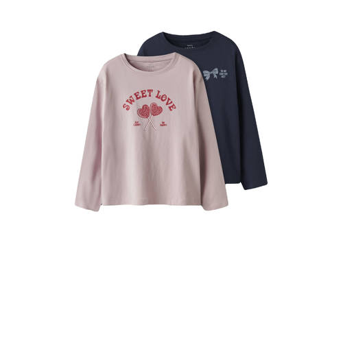 NAME IT KIDS longsleeve NKFVEEN - set van 2 lila/donkerblauw afbeelding