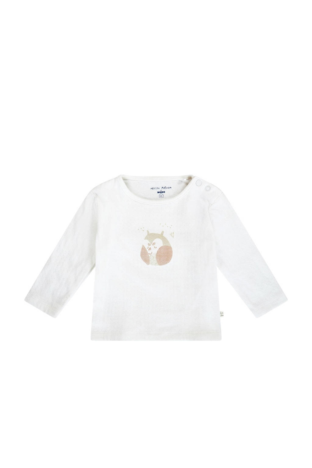 Witte jongens en meisjes Petite Maison longsleeve van katoen met printopdruk, lange mouwen en ronde hals