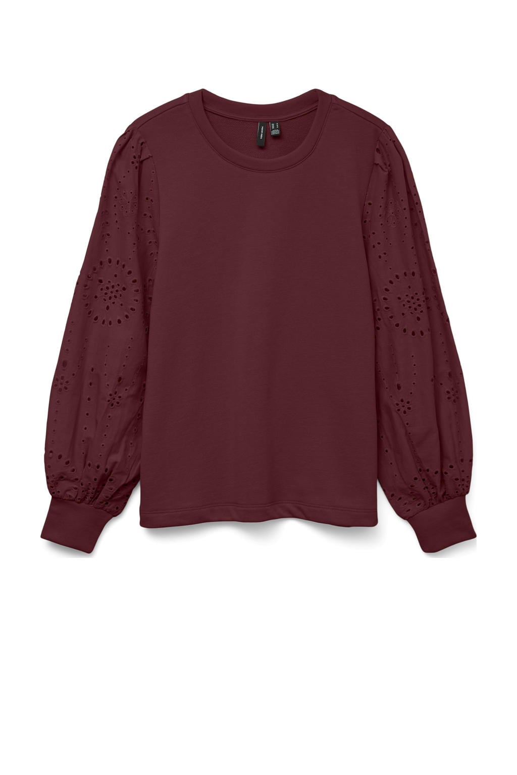 Rode dames VERO MODA pullover trui broderie van katoen met effen, lange mouwen en ronde hals