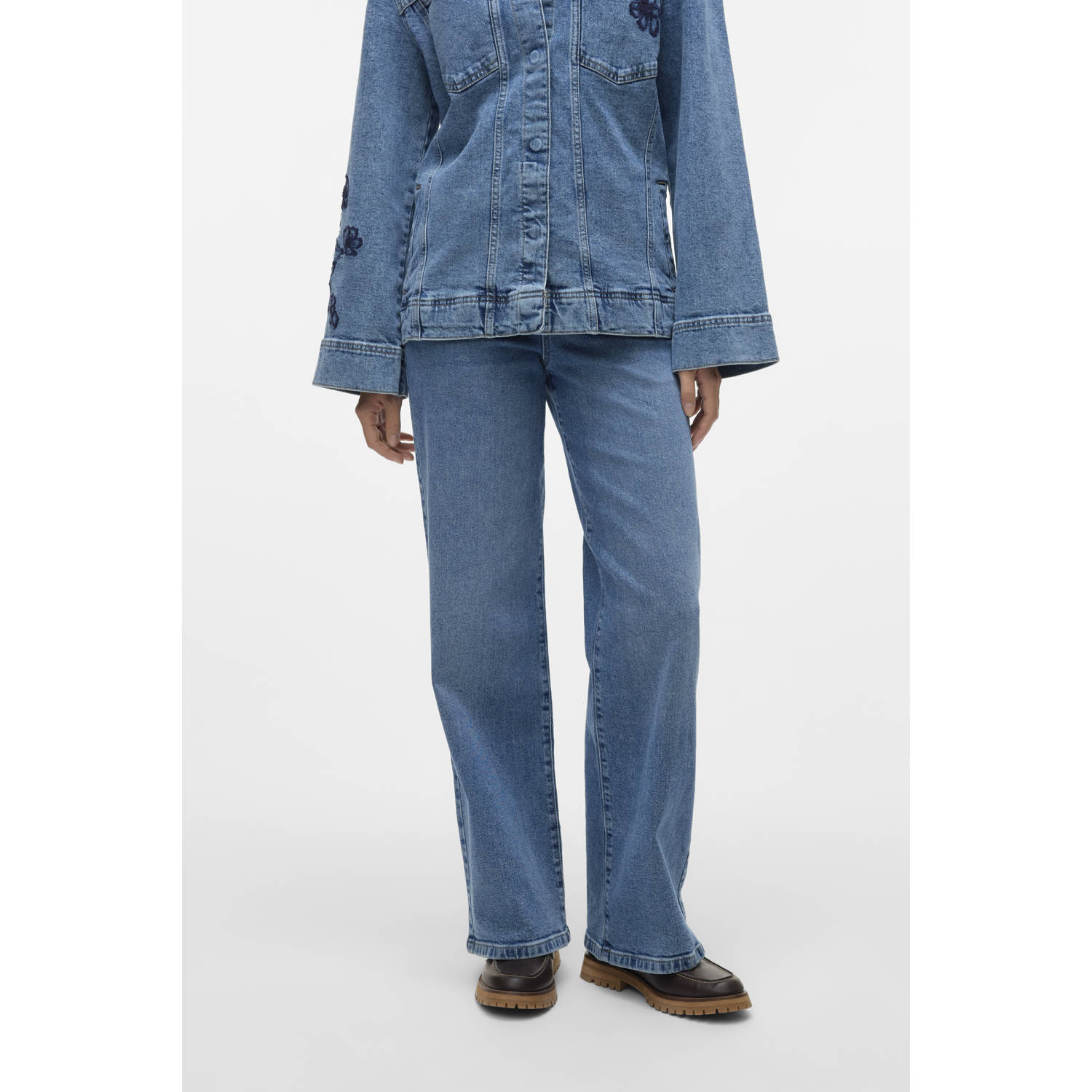 VERO MODA high waist straight leg jeans medium blue denim