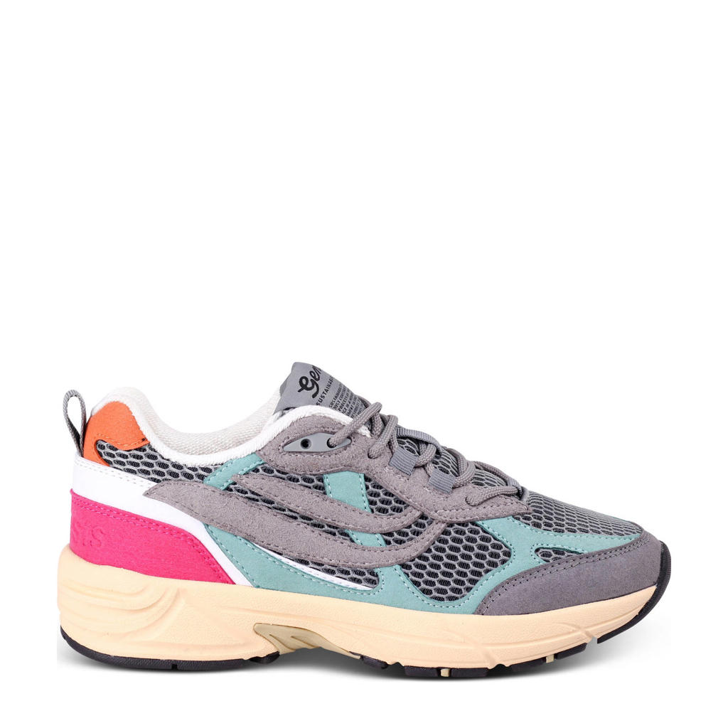 Grijze dames Genesis G-Eco’99 Multi Mesh sneakers van imitatieleer, imitatiesuède en mesh met veters
