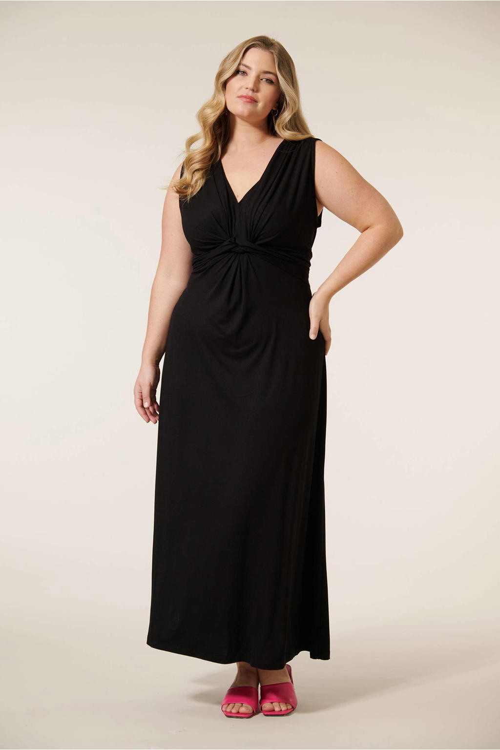 Zwarte dames Miss Etam Plus maxi jurk van viscose met effen