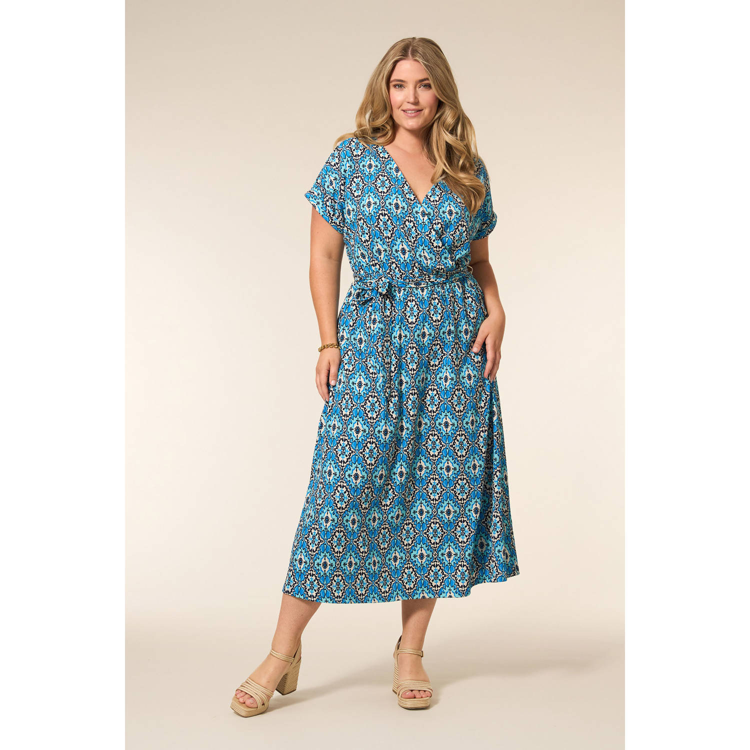 Miss Etam Plus wikkel- overslagjurk blauw