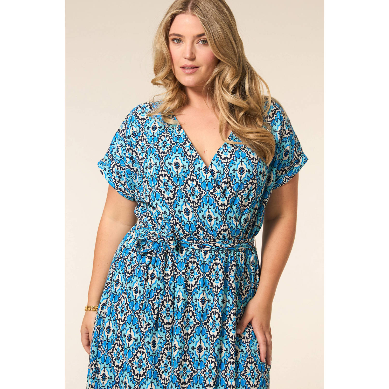 Miss Etam Plus wikkel- overslagjurk blauw