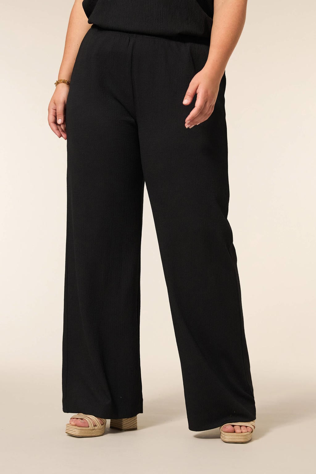 Zwarte dames Miss Etam Plus wide leg high waist broek met effen