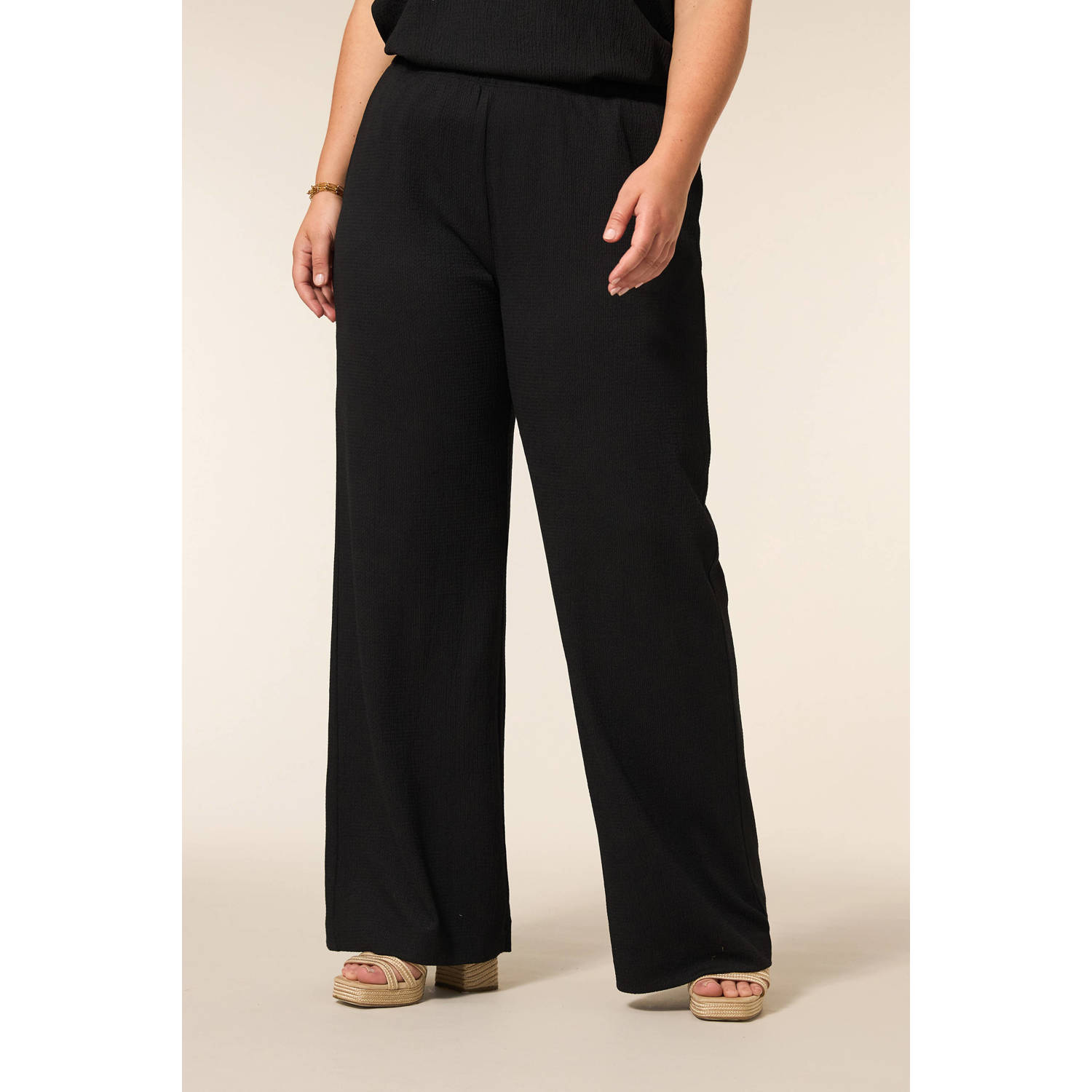 Miss Etam Plus wide leg high waist broek zwart