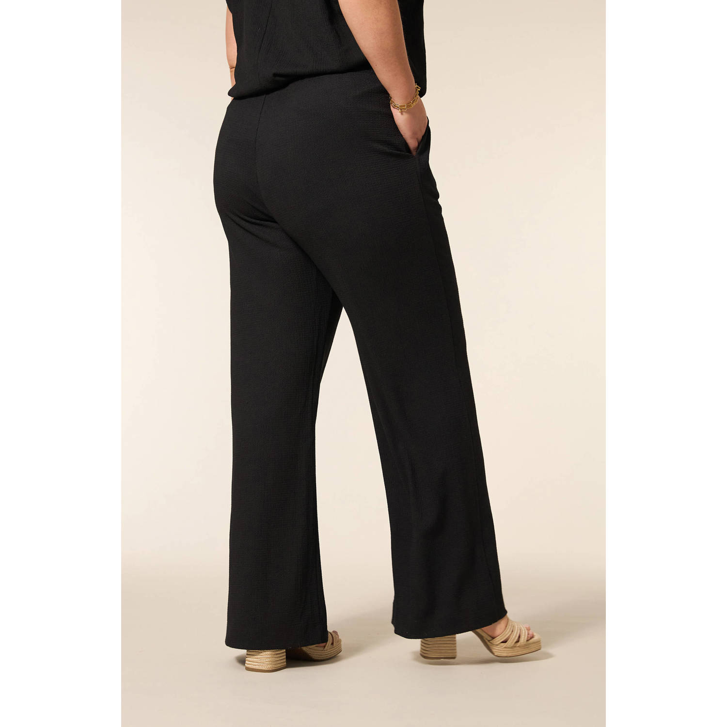 Miss Etam Plus wide leg high waist broek zwart