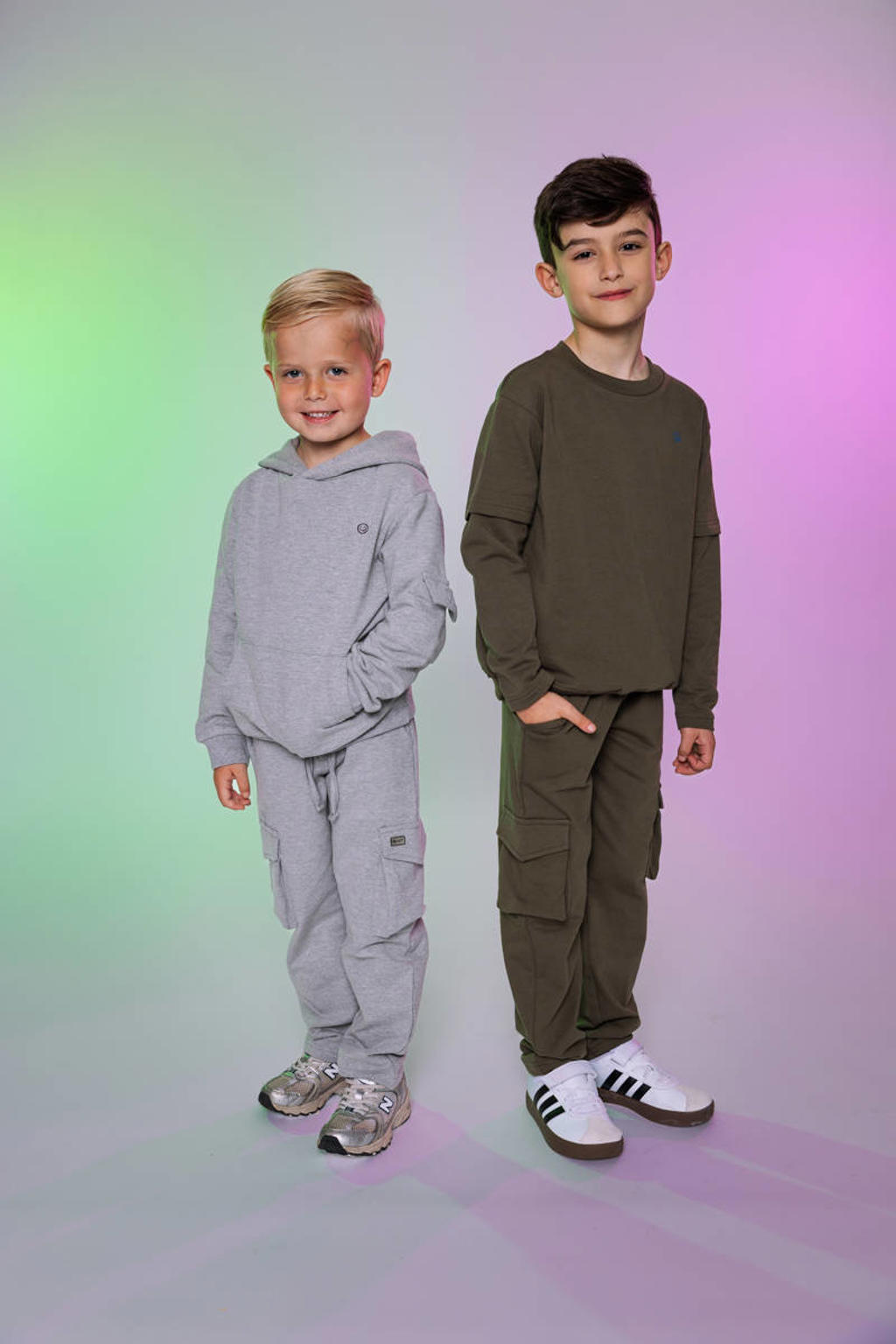 Donkergroene jongens Quapi x Monique Smit regular casual broek van katoen met elastische tailleband met koord en effen