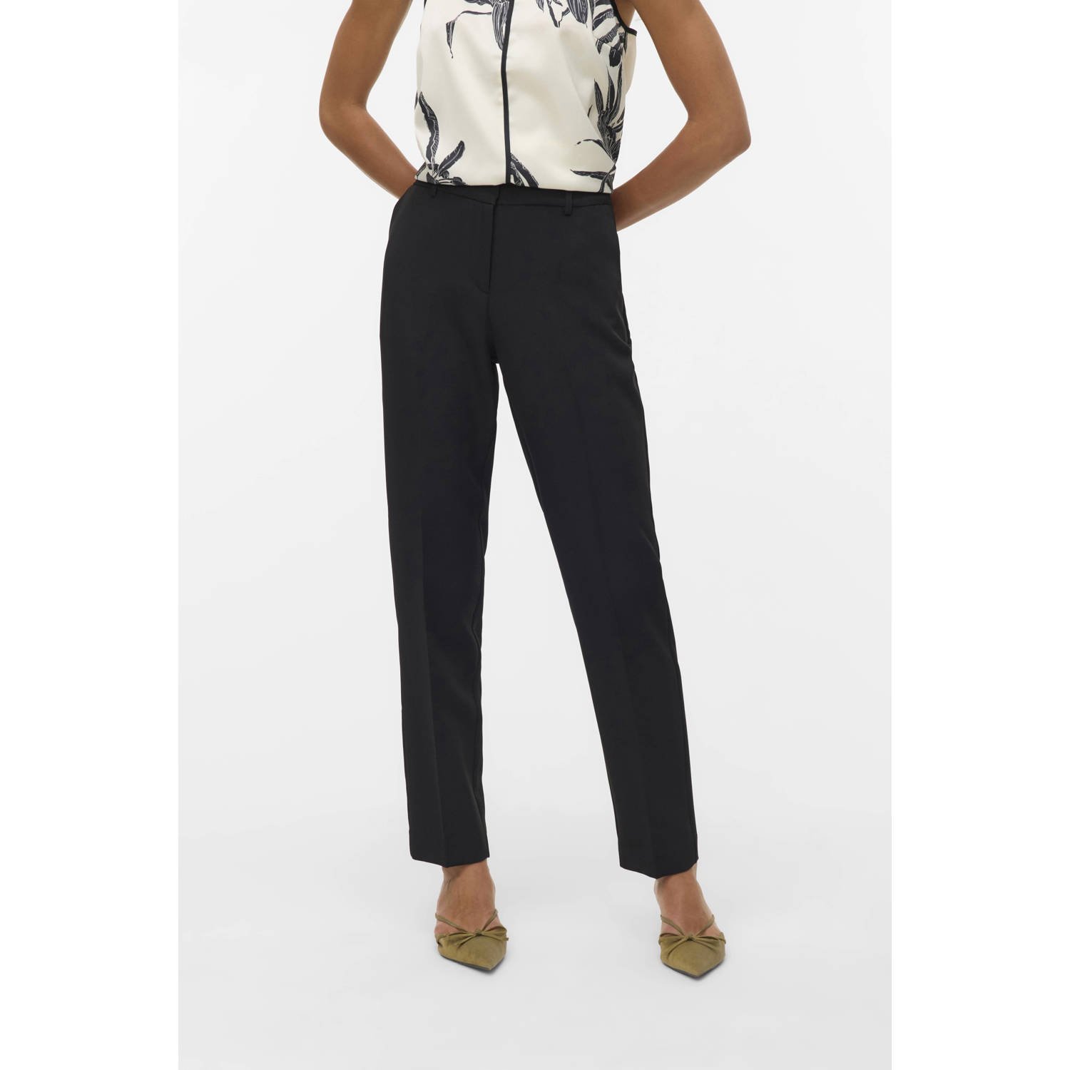 VERO MODA tapered regular waist broek zwart