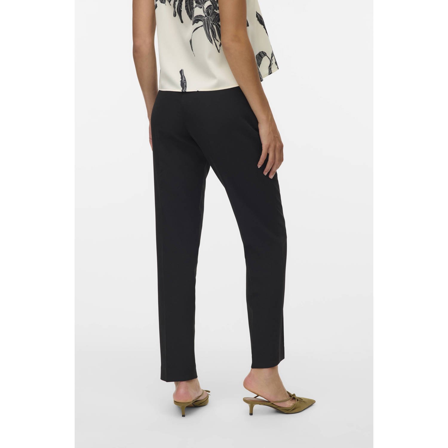 VERO MODA tapered regular waist broek zwart