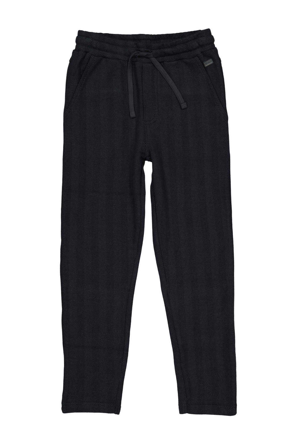Antraciete jongens Quapi regular casual broek blauw van katoen met elastische tailleband met koord en effen