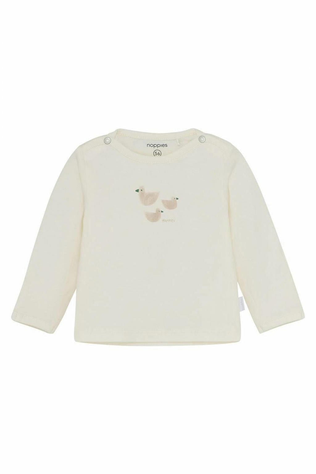 Witte jongens en meisjes Noppies baby longsleeve van stretchkatoen met printopdruk, lange mouwen, V-hals, drukknoopsluiting en elastische boord