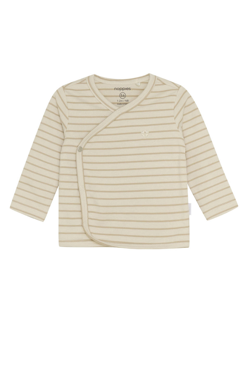 Ecru jongens en meisjes Noppies baby gestreepte longsleeve van stretchkatoen met lange mouwen, V-hals, drukknoopsluiting en overslag detail