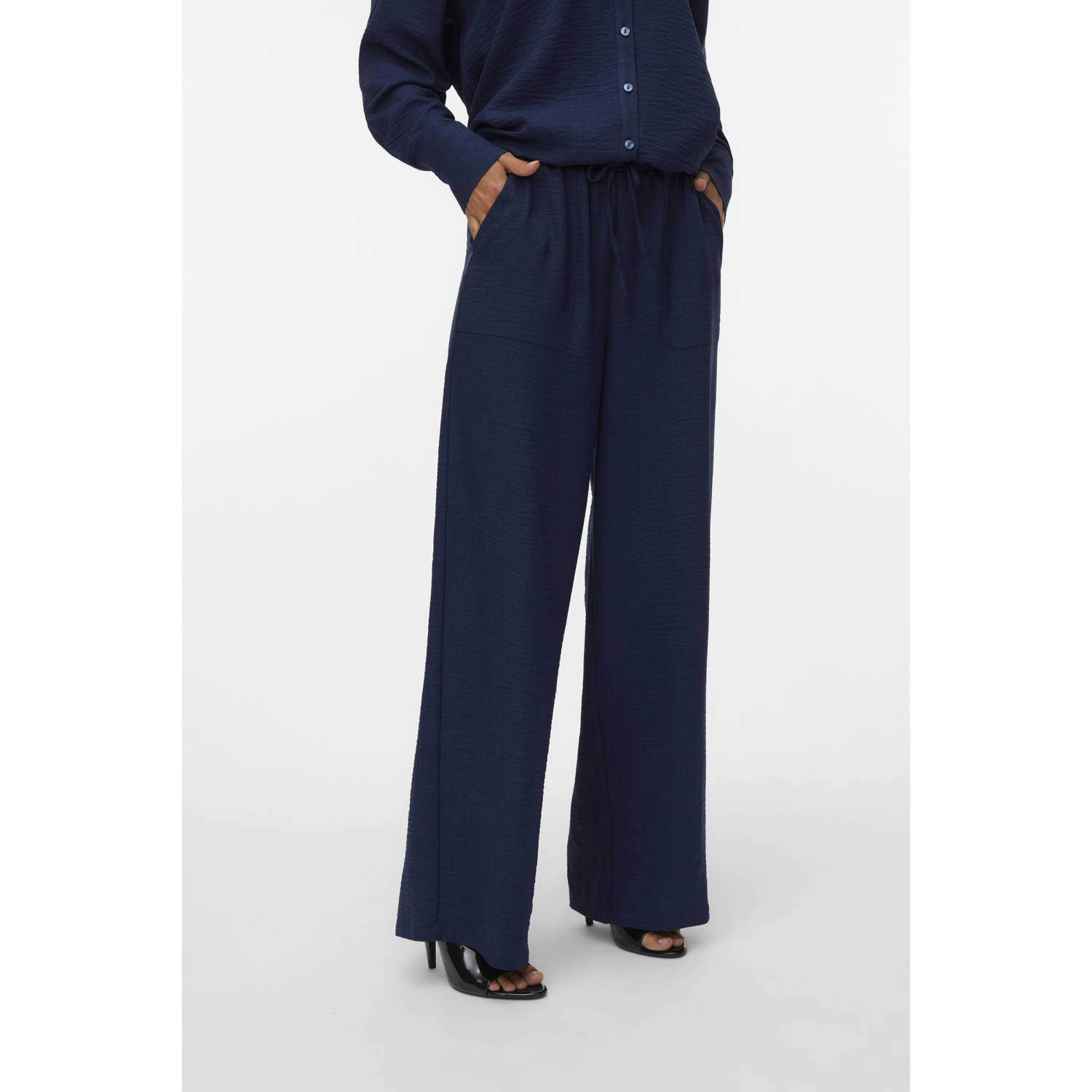 VERO MODA wide leg high waist casual broek blauw