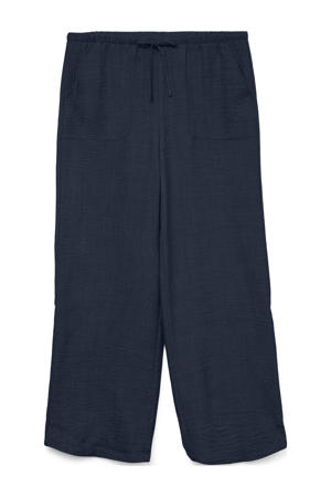 wide leg high waist casual broek blauw