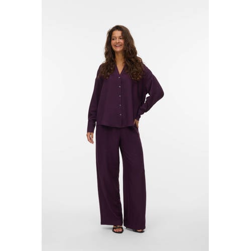 VERO MODA wide leg high waist casual broek donkerpaars afbeelding