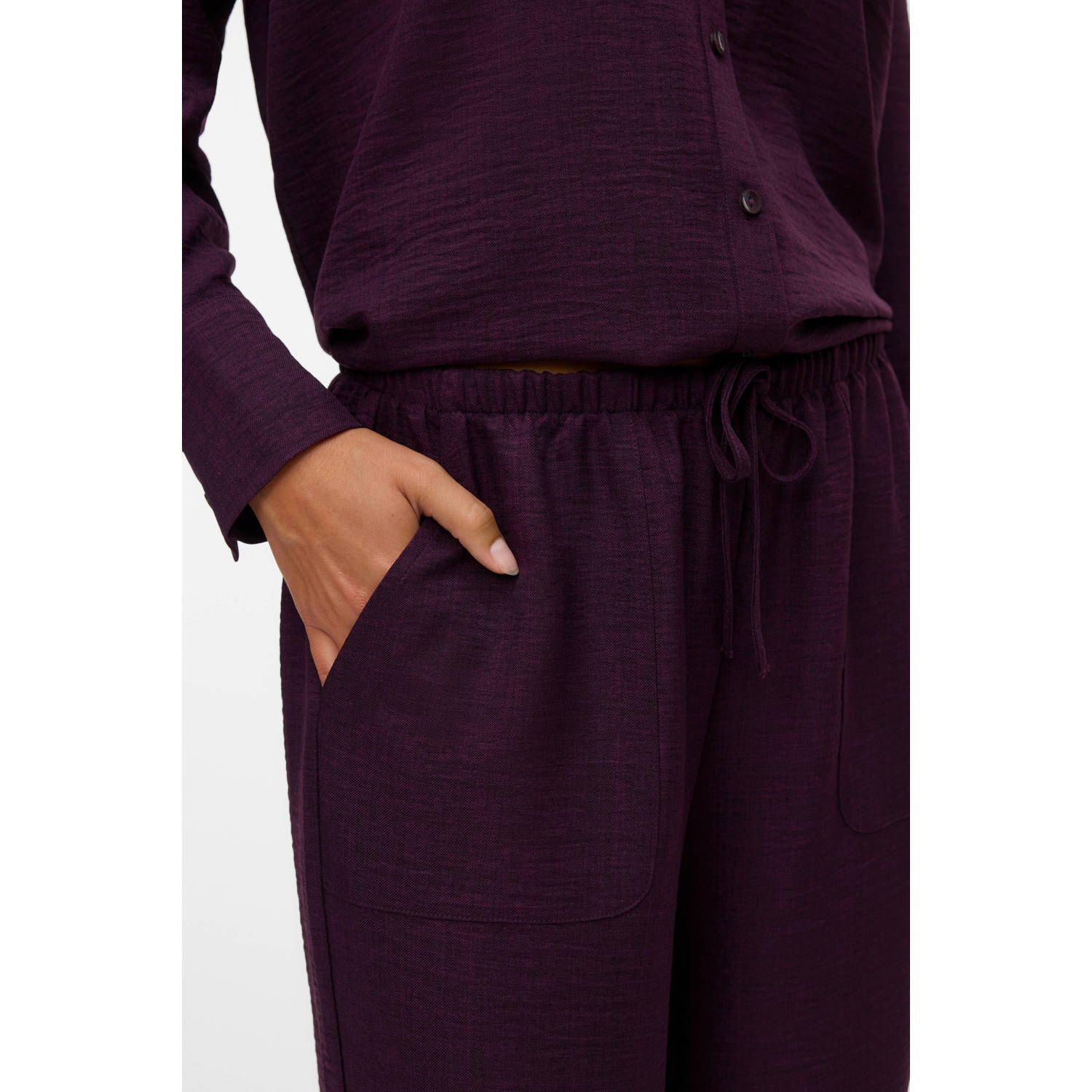VERO MODA wide leg high waist casual broek donkerpaars