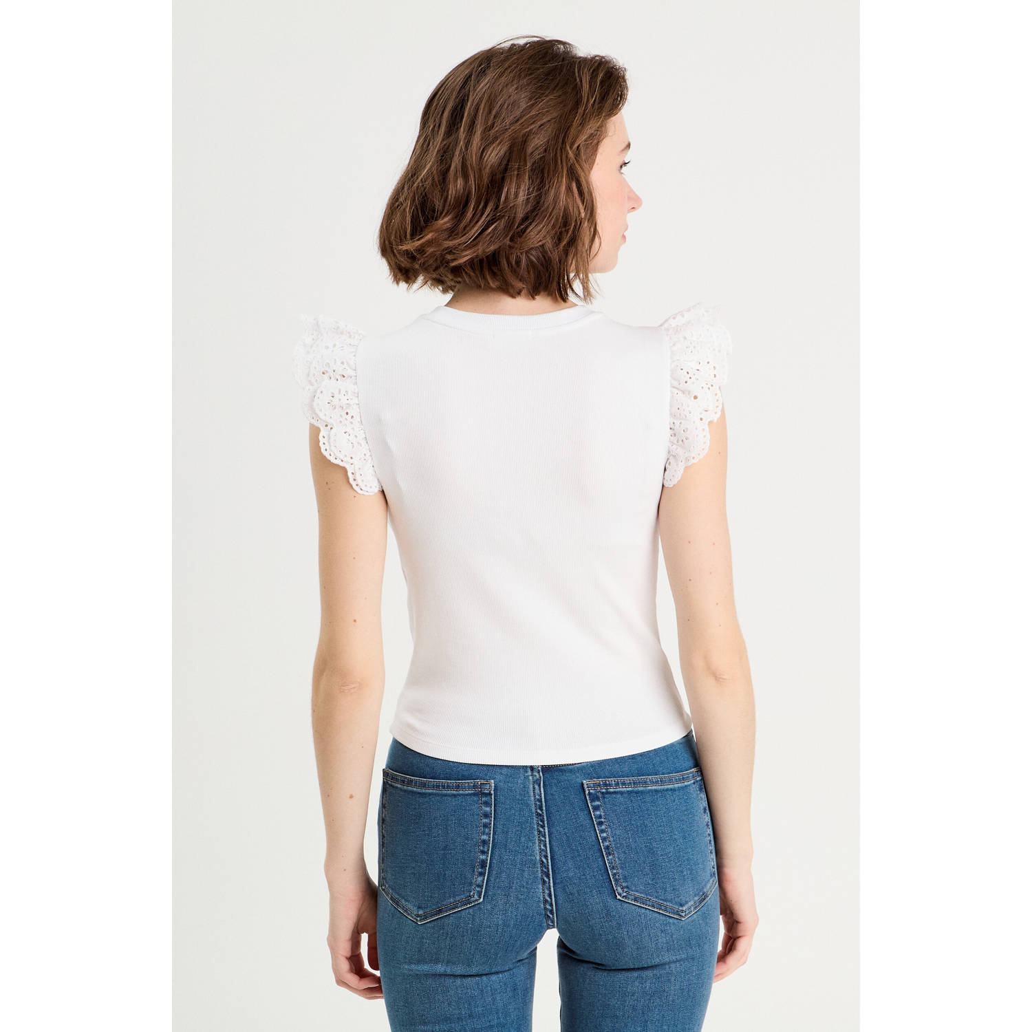 Cache mouwloze top wit broderie