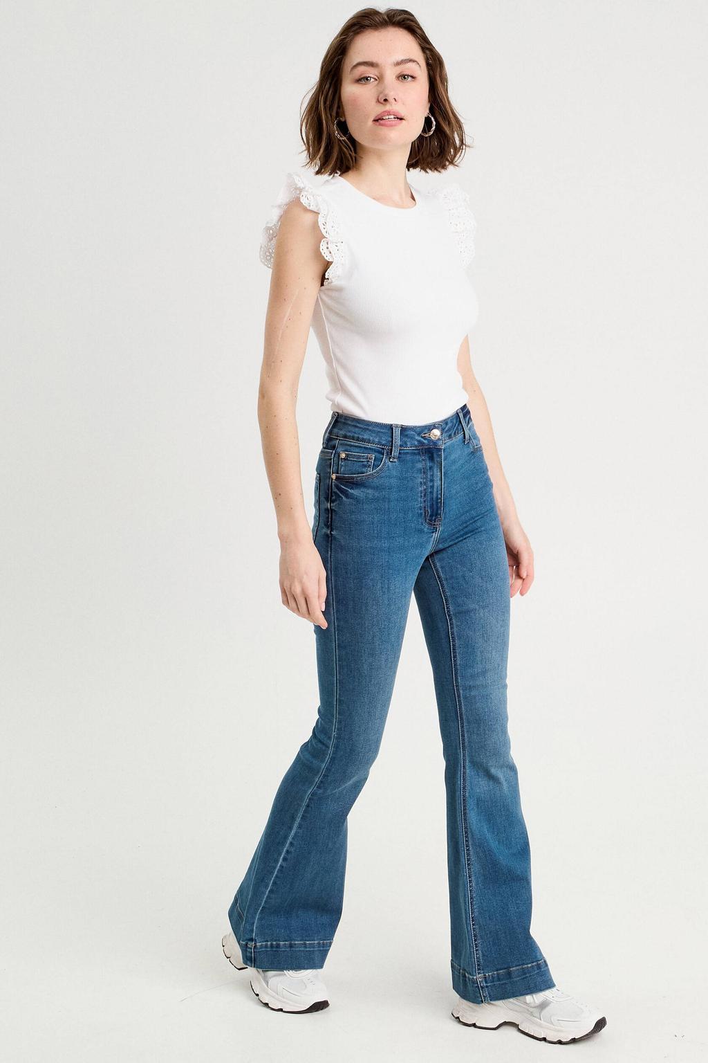 Witte dames Cache Cache mouwloze top broderie met effen en ronde hals