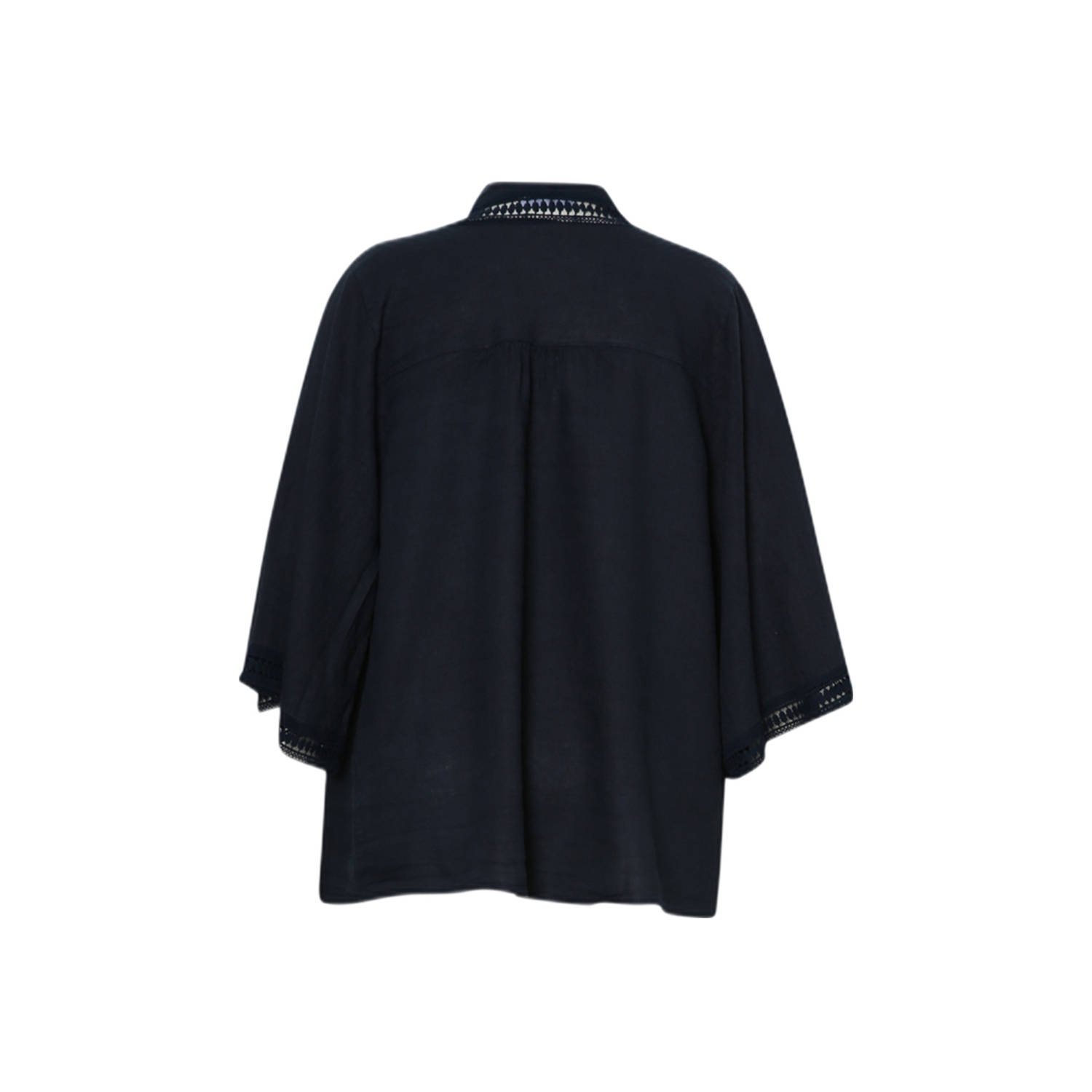 Paprika linnen vest donkerblauw broderie