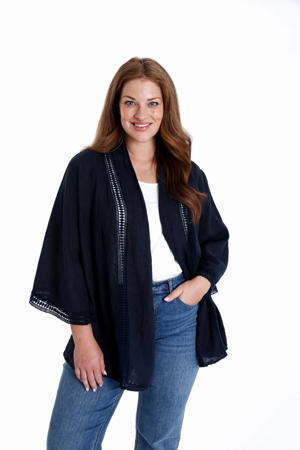 linnen vest donkerblauw broderie