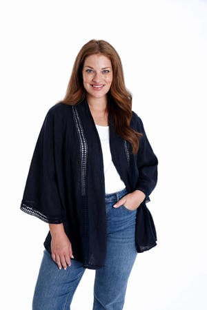 linnen vest donkerblauw broderie