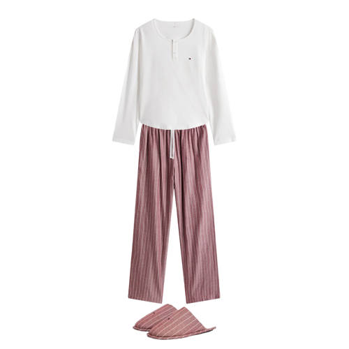 Tommy Hilfiger giftbox pyjama met pantoffels oudroze/wit afbeelding
