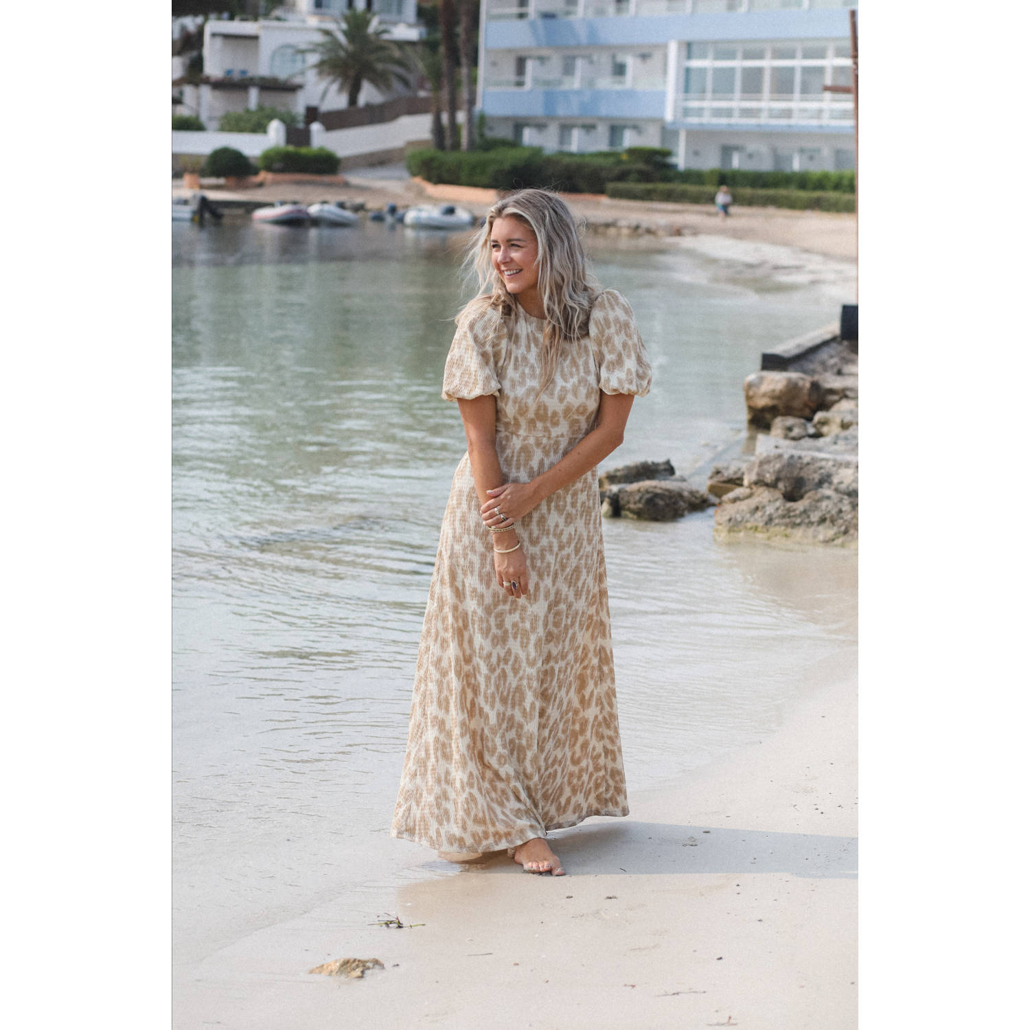 Bolina Island x Florine Hofstee jersey maxi jurk beige